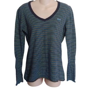 Le Tigre Blue Yellow Stripe V-Neck Sweater Size Women's Large